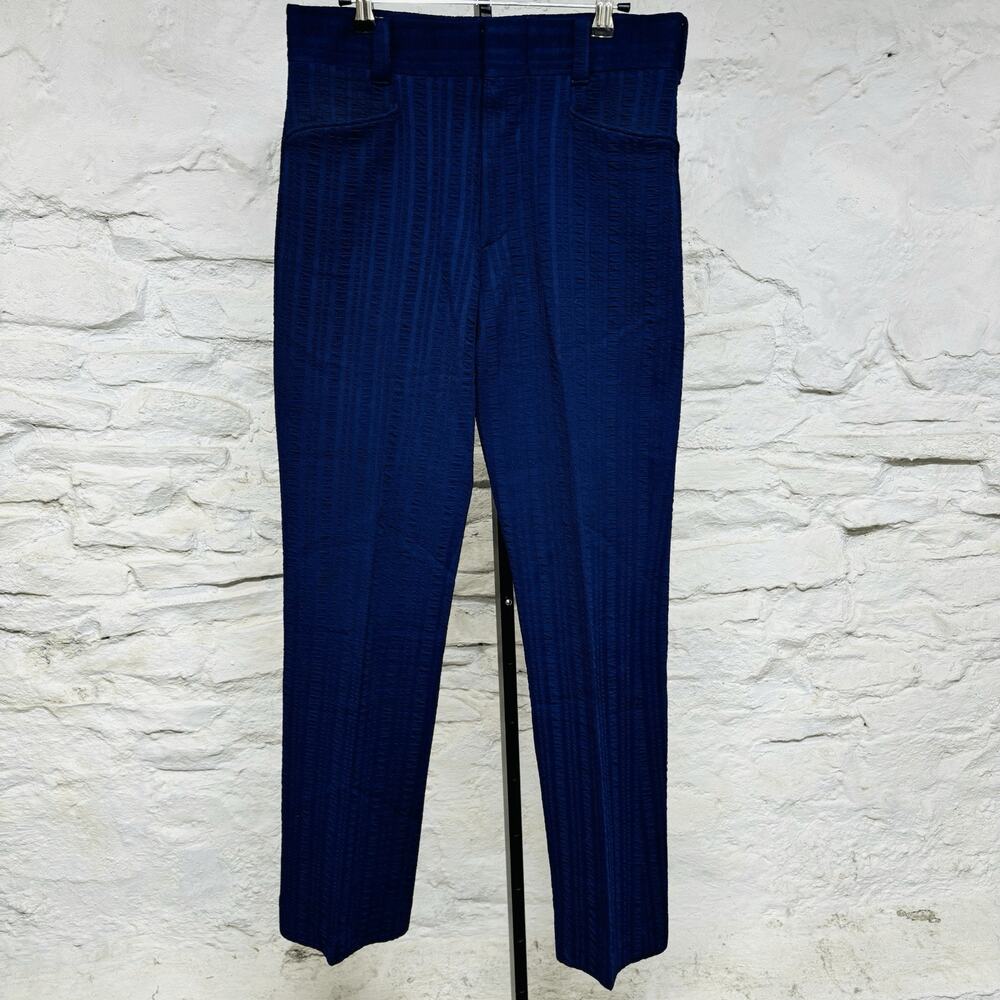 Vintage 70s Donegal Double Knit Textured Polyester Slacks Pants Mad Men Blue